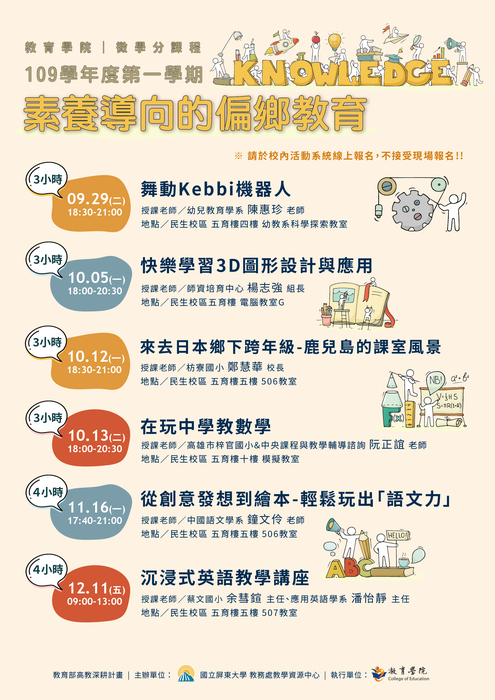 (活動快報)109-1素養導向的偏鄉教育微學分開課囉~歡迎報名圖片